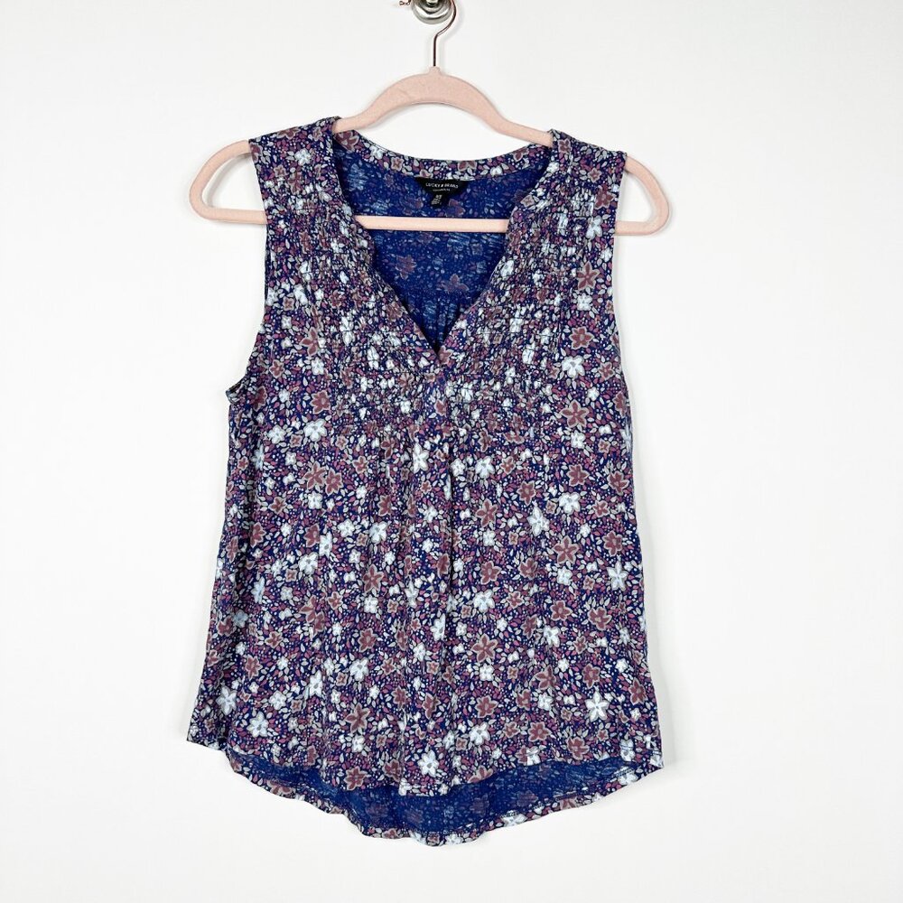 Lucky Brand Navy Floral Sleeveless V-Neck Blouse